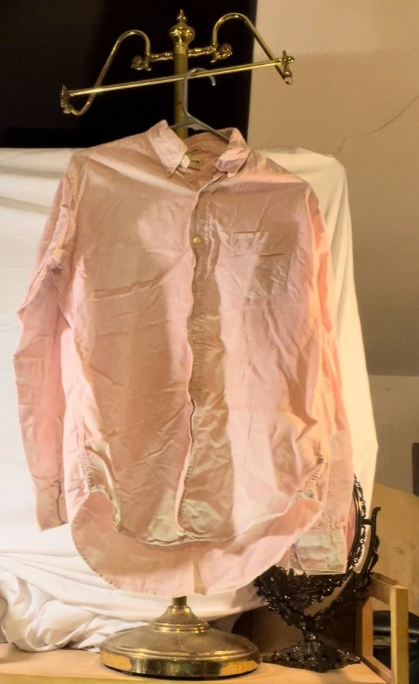 1980s Security Uniform Shirt Pink Stripe XL Distressed Film Costume Repurpose
