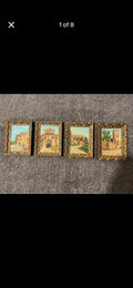 Vintage Mid‑Century Old World Architecture Oil Paintings  Set Of 4 Castle Spain