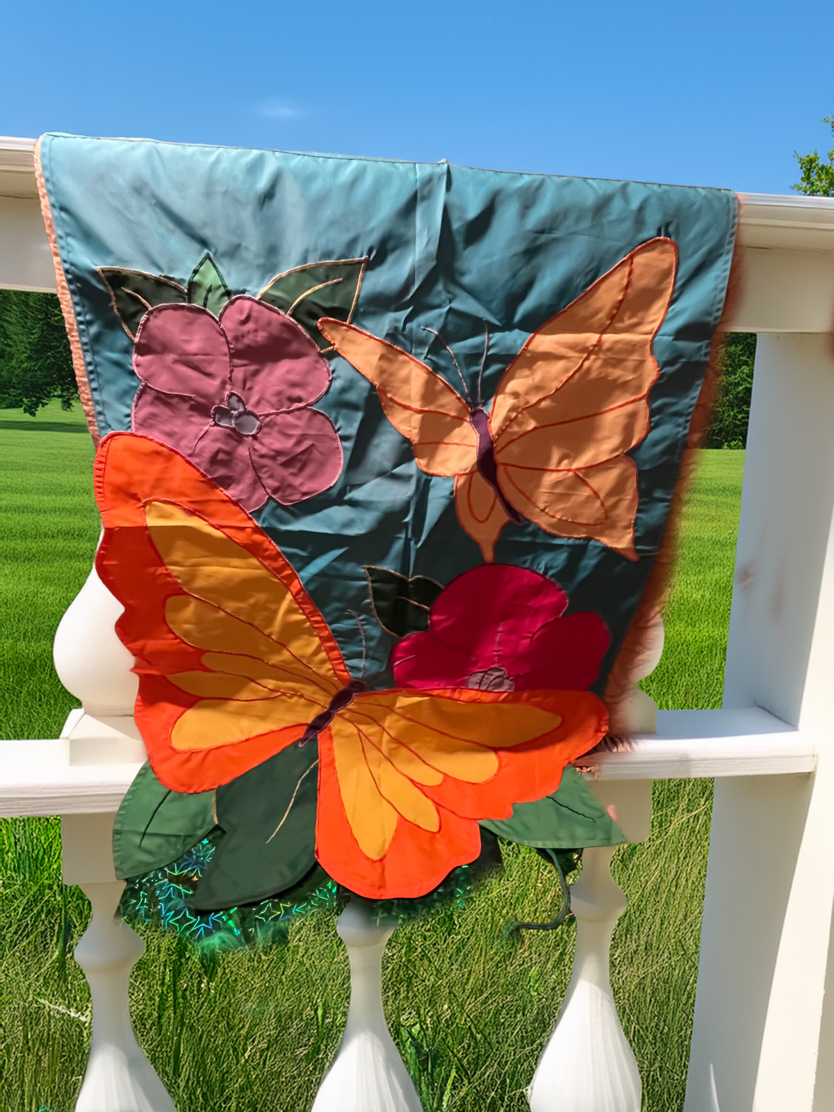 Large Butterfly Flower Welcome Decorative House Flag Polyester 42X29 Doubleside