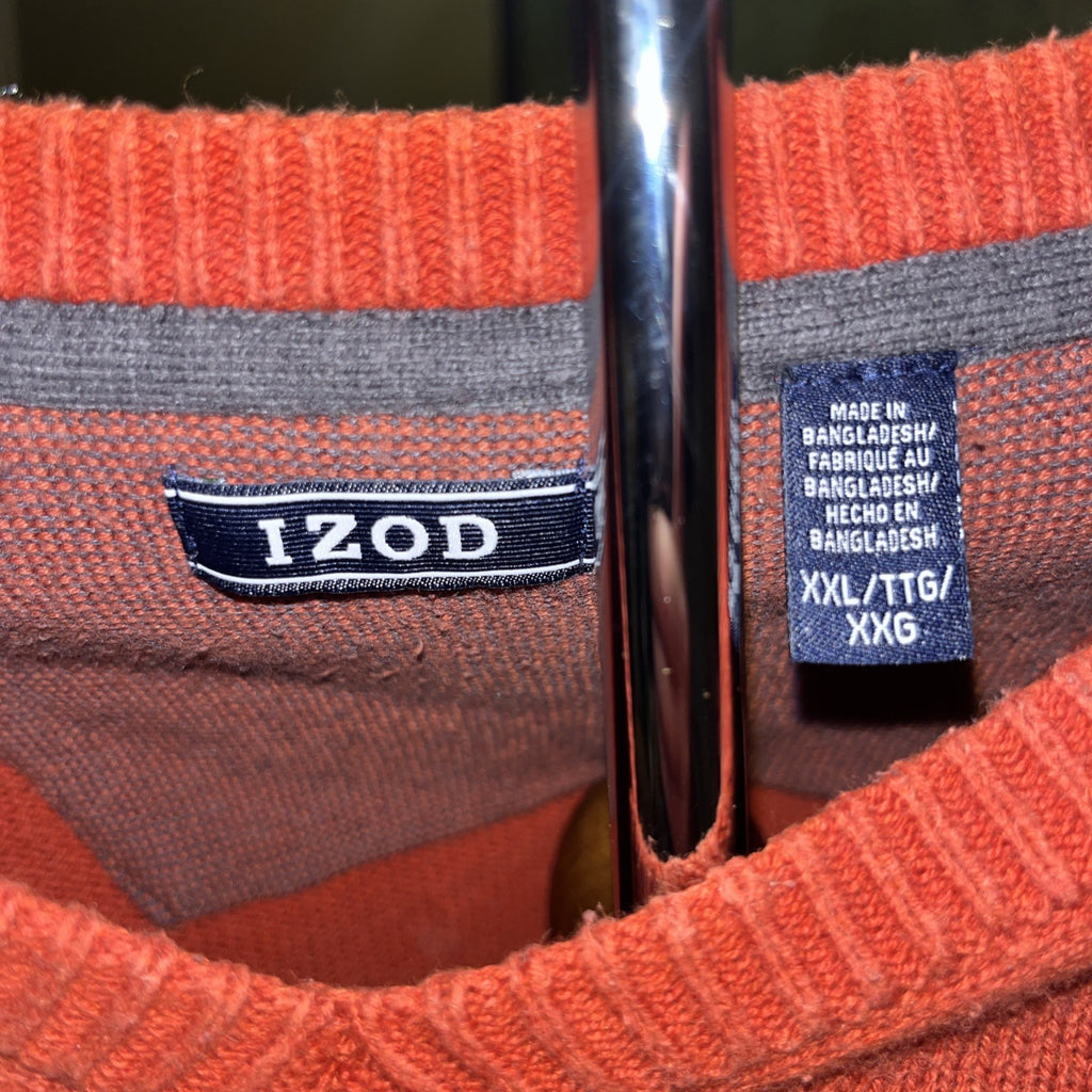Izod Premium Essentials Sweater Mens XXL orange V-Neck Knit Long Sleeve