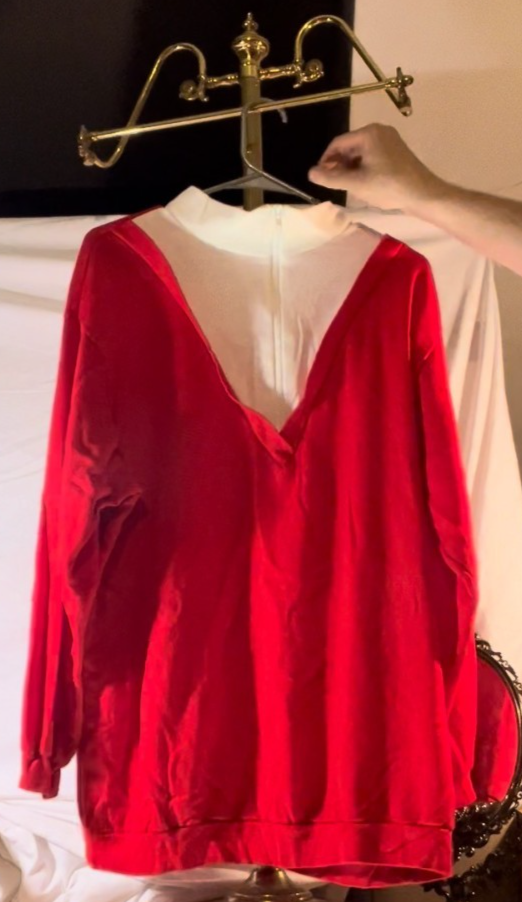 Vintage Red Velour Colorblock Sweatshirt Pullover White Neck Zip 80s