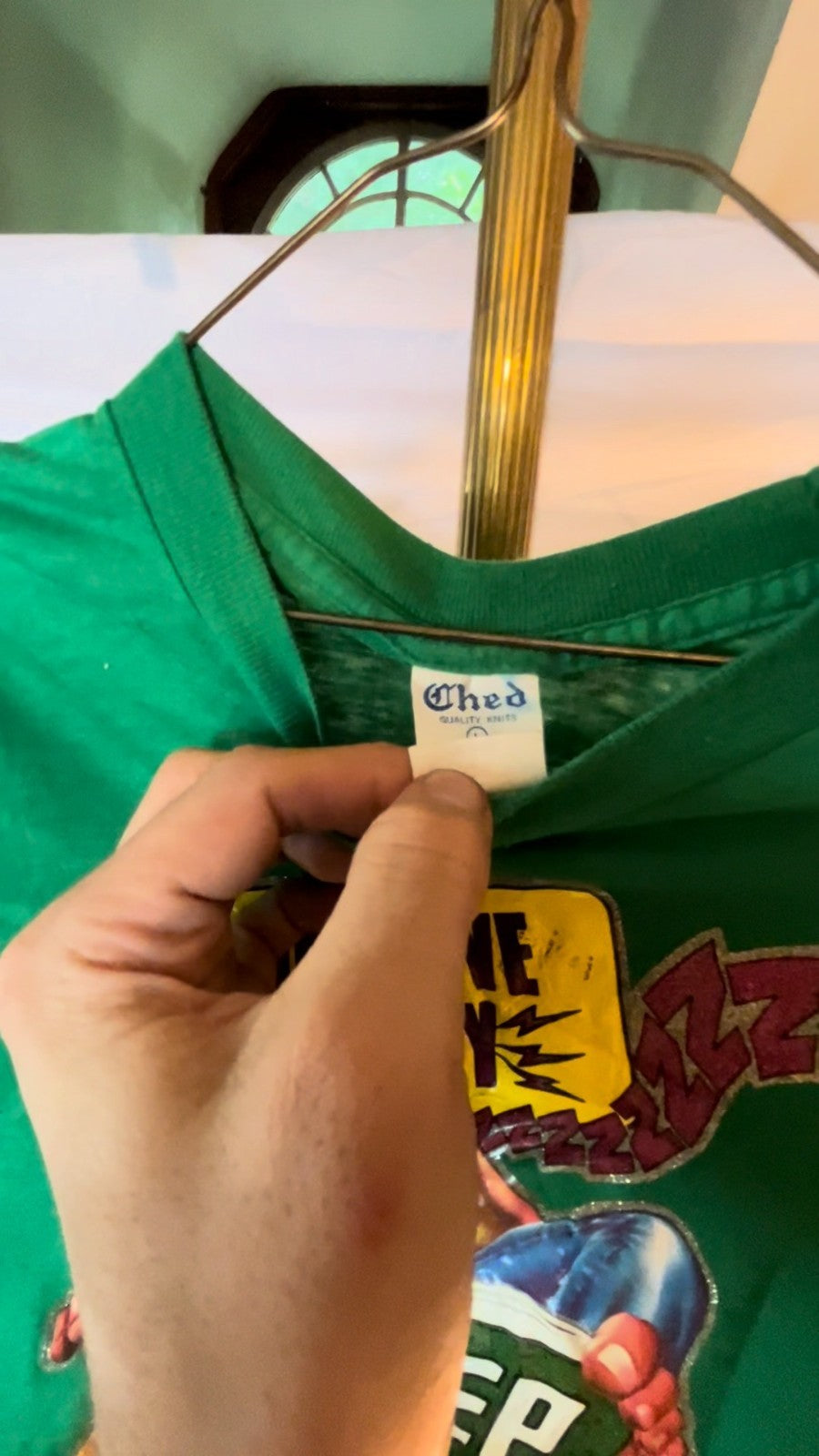 Vintage 80s Conserve Energy Sleep In Class Tee Ched Tag Green Humor Graphic L
