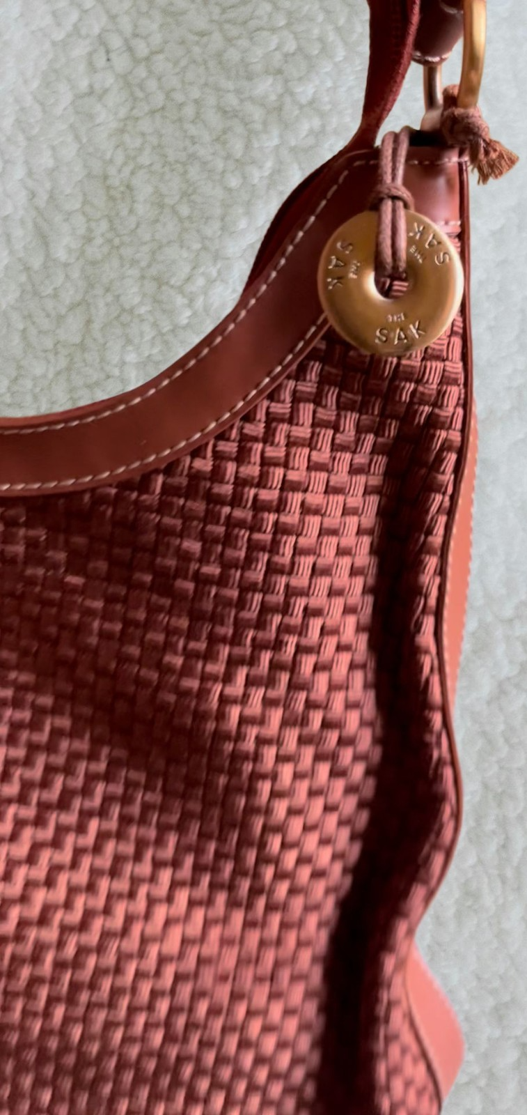 The Sak Brown Woven Shoulder Bag – Leather Trim