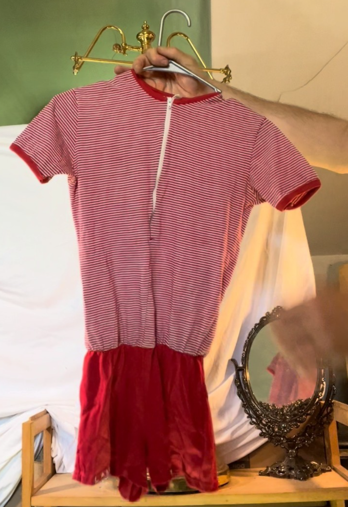 Vintage 80s 90s Red White Striped Romper Gym Outfit Playsuit Women’s M