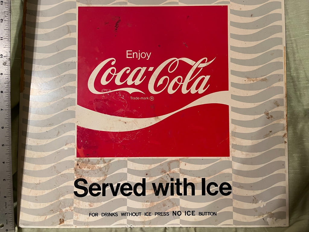 Vintage 1970's Coca Cola "Served with Ice" Soda Fountain Machine Sign 16 Inches