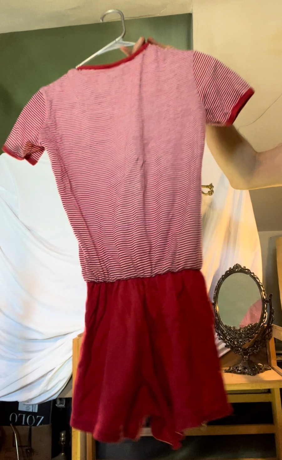 Vintage 80s 90s Red White Striped Romper Gym Outfit Playsuit Women’s M