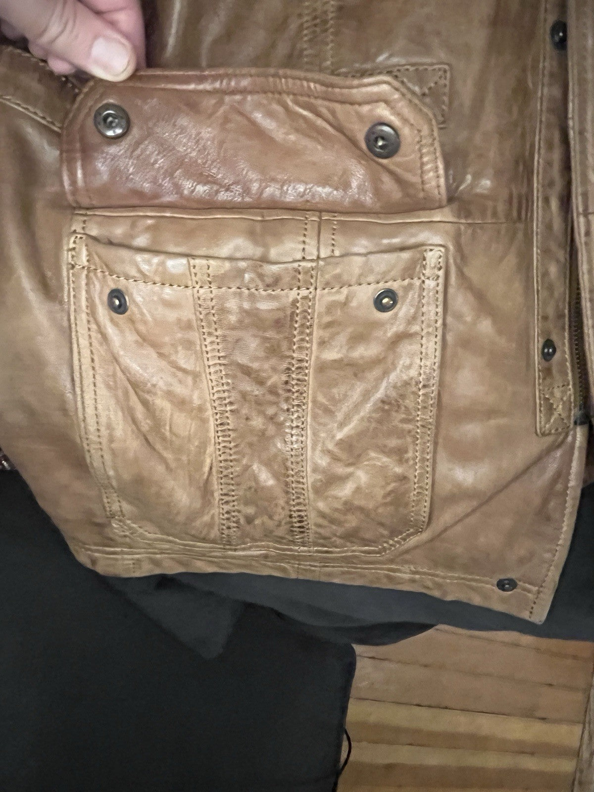 Vintage Martin Gordon 100% Leather Field Jacket Brown Plaid Lined Size Medium