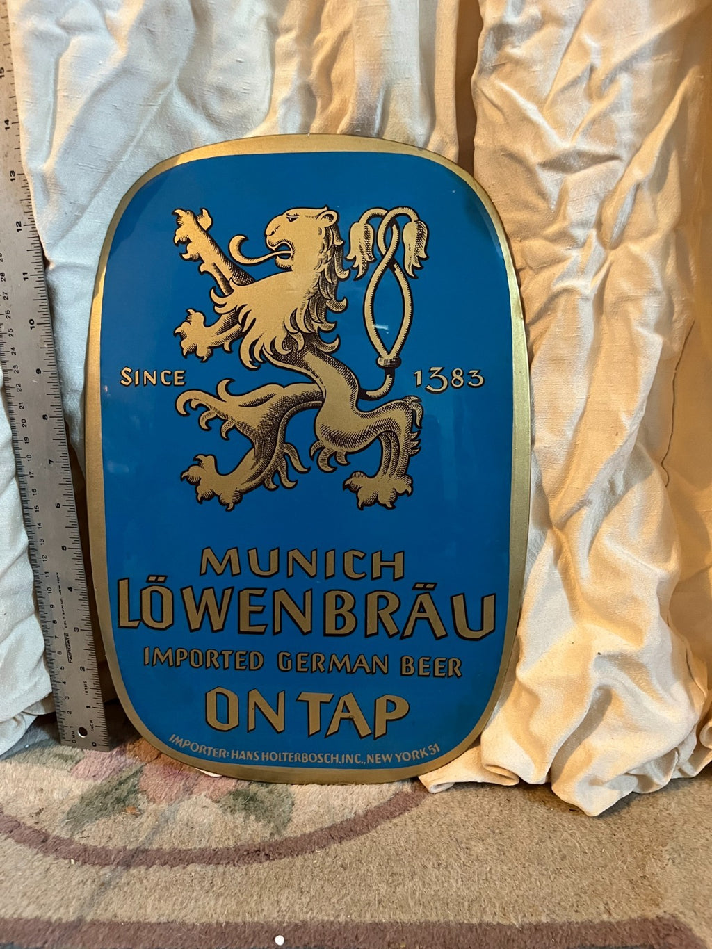 Rare "On Tap" Early Vintage Munich Lowenbrau Imported German Beer  Sign 13 1/2