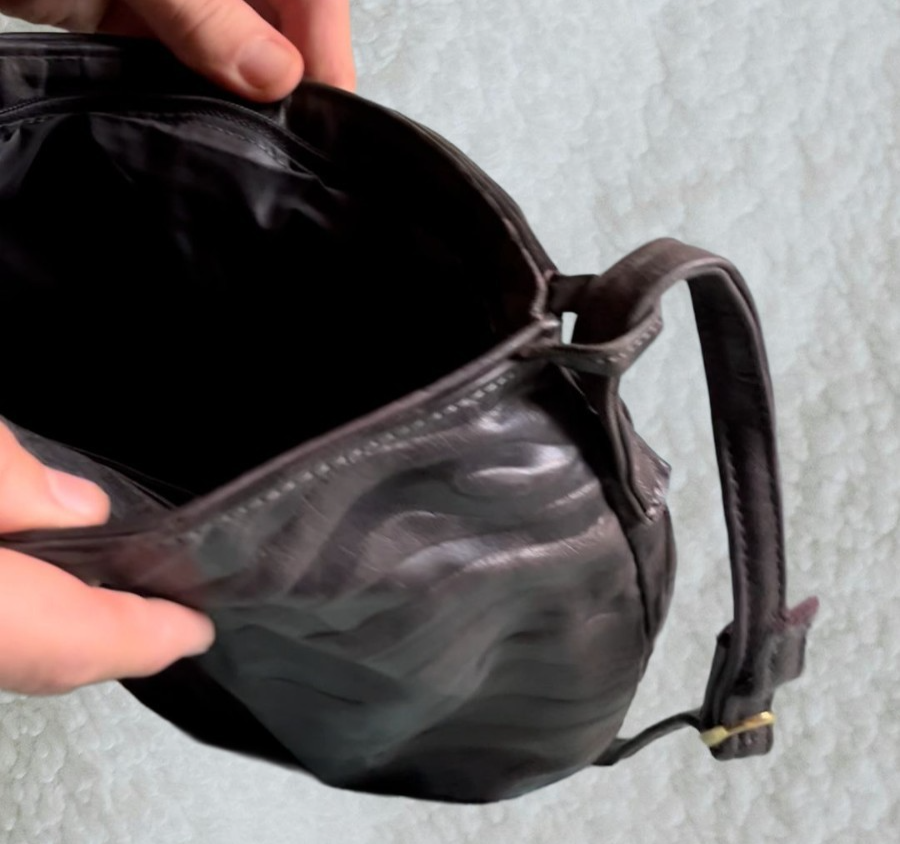 Vintage 1980s Embossed Leather Shoulder Bag – Zebra Texture, Minimalist Crescent