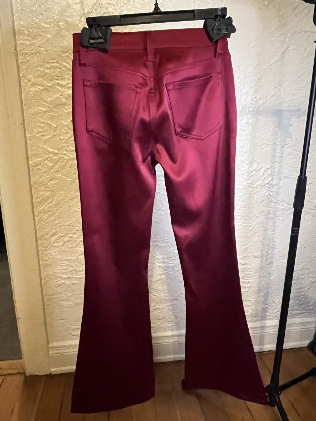 J BRAND Valentina Satin Pants Flare Jeans Opium Red Size 24