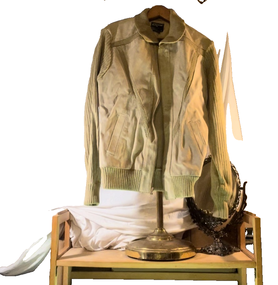 Vintage 80s Christopher Rand Suede Knit Bomber Jacket Tan Beige Medium