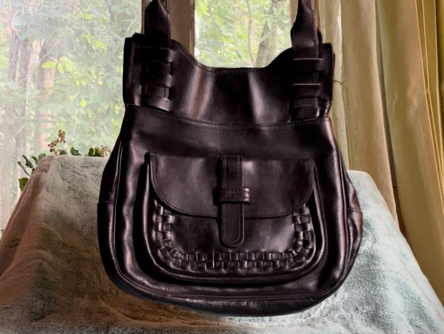 70's Don Quixote Basket‑weave leather satchel new york boho chic
