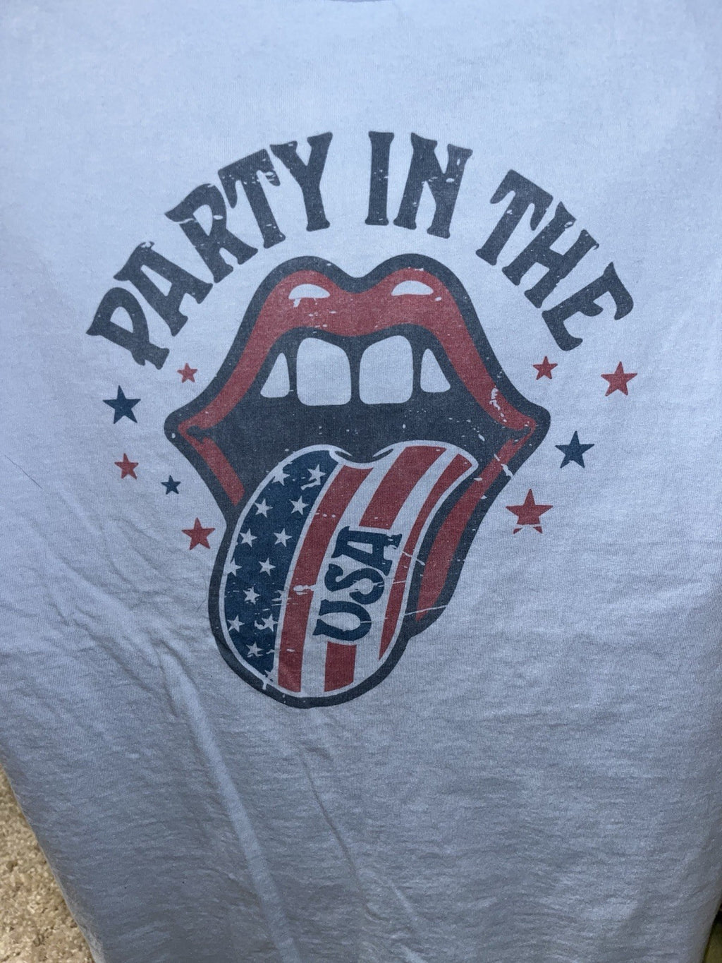 Party In The USA Patriotic Red White Blue Mouth Large Ultra Cotton T-Shirt