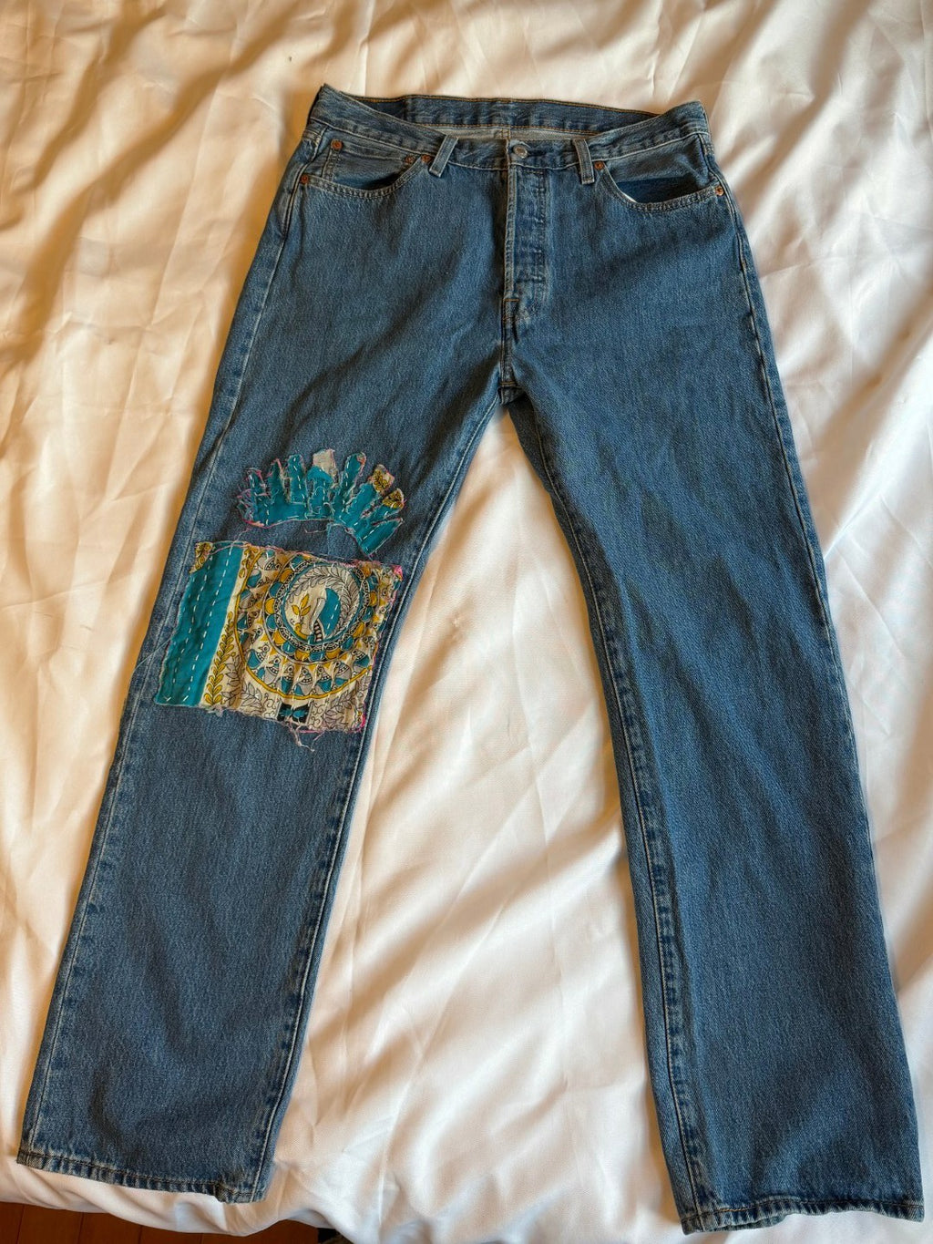Levi's 501 Custom Art Patch Denim Blue Jean's W34 L32