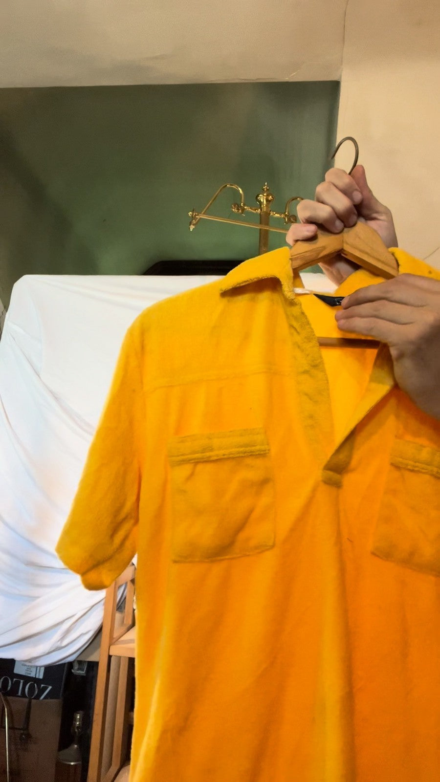 Vintage CAMPUS Yellow Fleece Short Sleeve Shirt Utility Pockets 80s 90s M