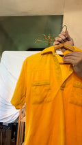 Vintage CAMPUS Yellow Fleece Short Sleeve Shirt Utility Pockets 80s 90s M