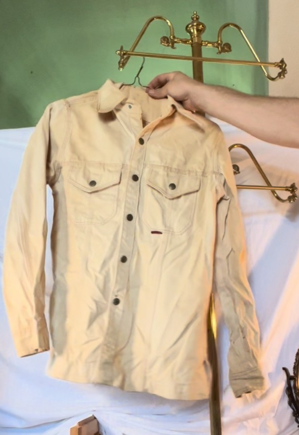 Vintage 1970s Red Snap Western Canvas Shirt Jacket – Cream – Heavy Cotton – Made