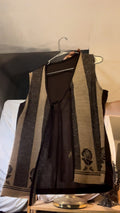Vintage 90s Woven Folk Vest Brown Beige Rose Pattern Tie Front Boho Festival