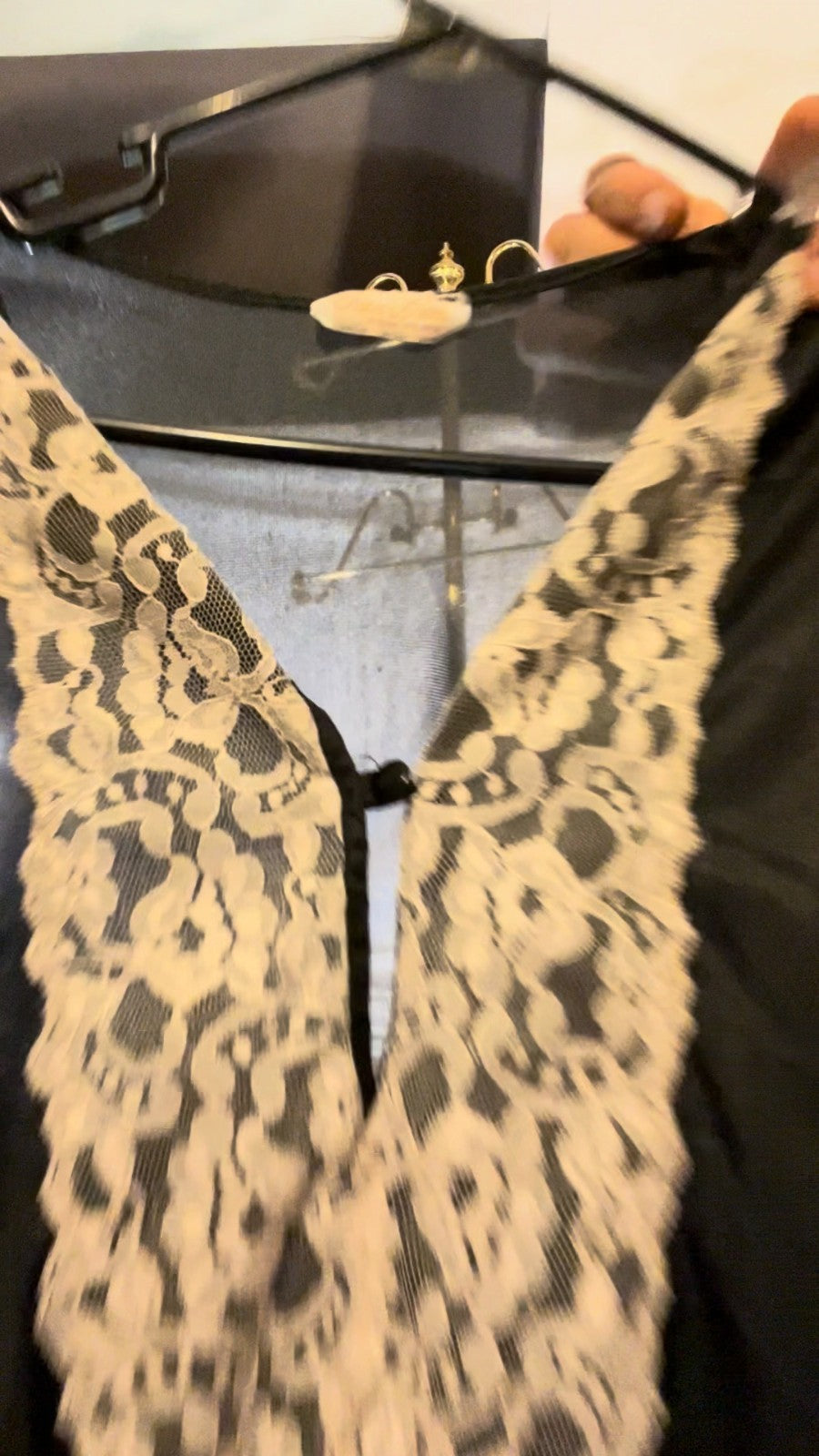 Vintage 70's Erica Loren New York Black Sheer Tunic Top White Lace Made in USA