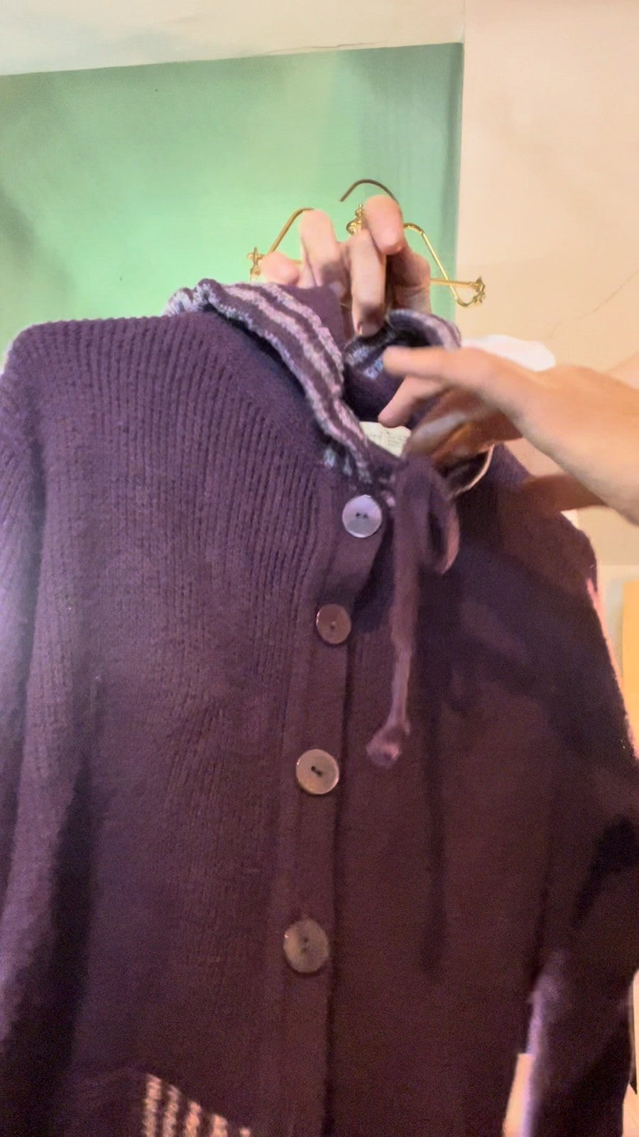 Vintage Lansing Hooded Knit Cardigan Purple Striped 70s 80s Women’s Acrylic