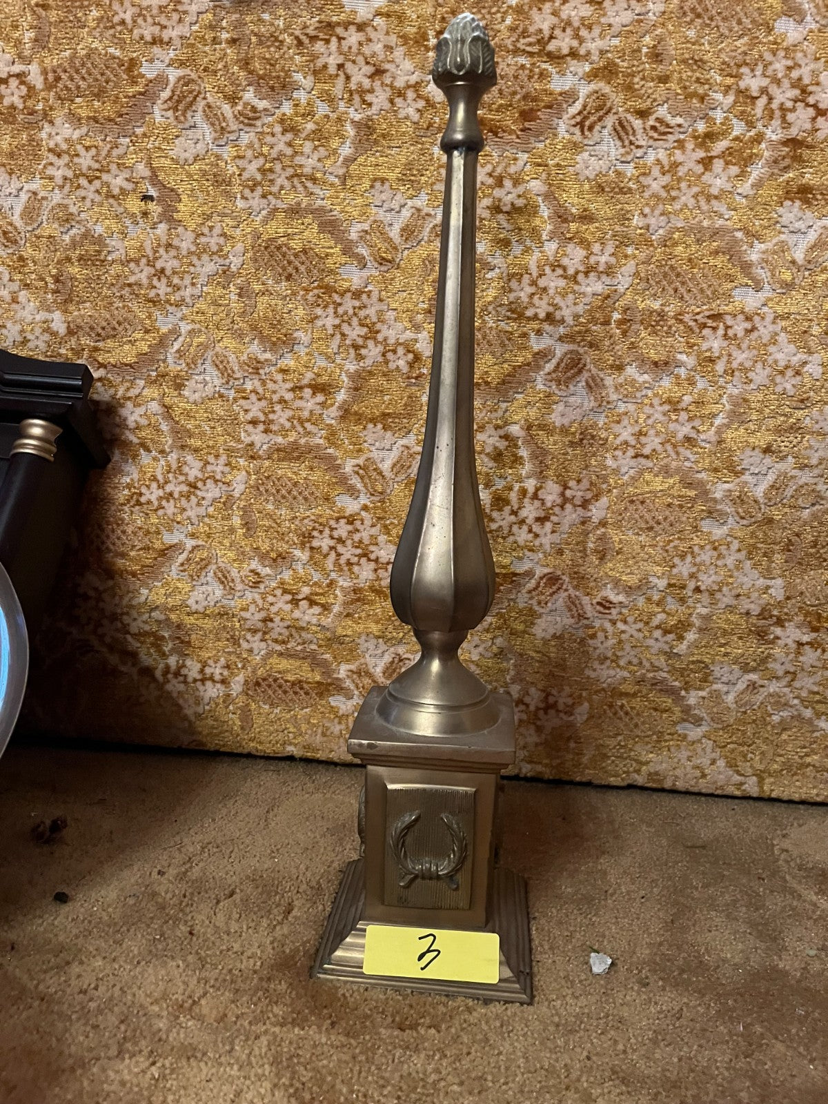 Brass Obelisk with Laurel Wreath Detail 27.5 inches" Tall