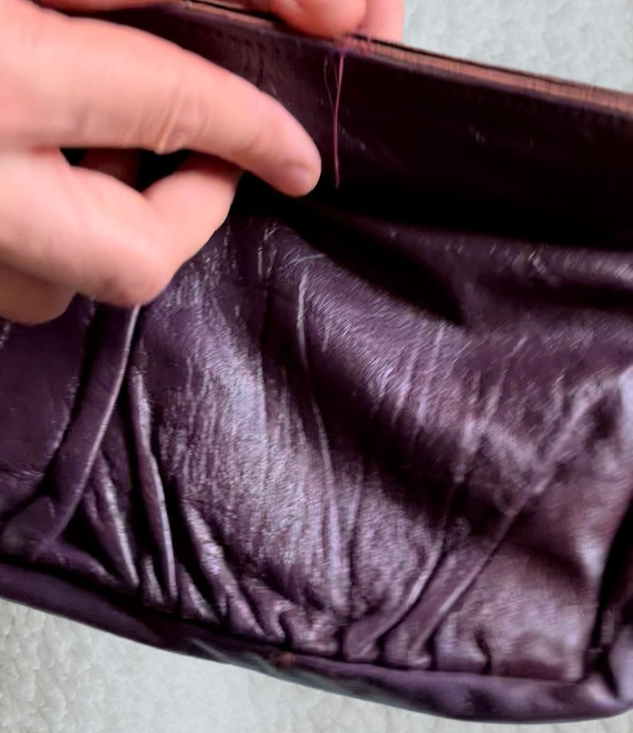 Vintage dark purple leather clutch 70s/80s