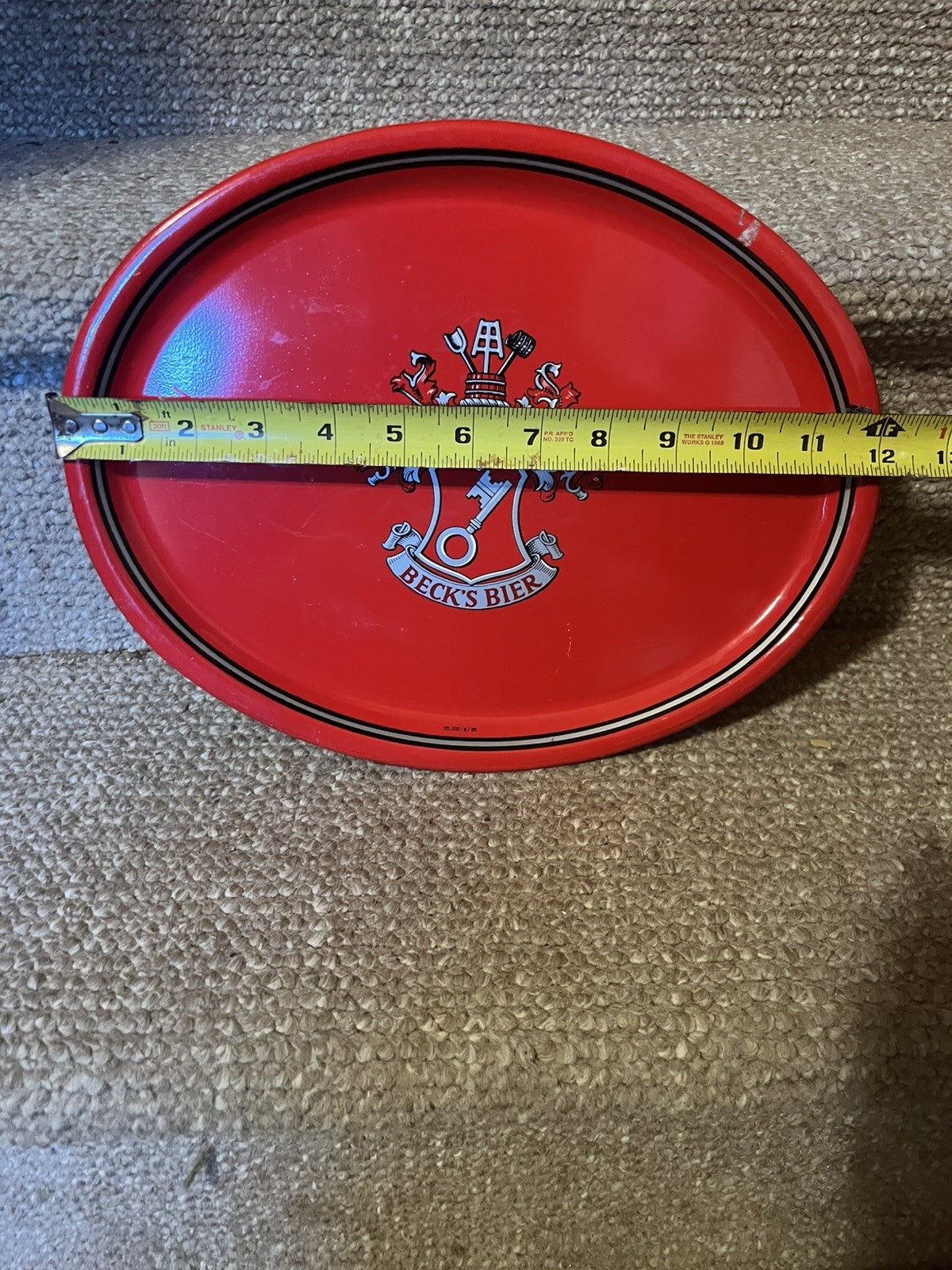Vintage Rare Beck's Bier Oval Coat of Arms Tray 1960s Germany Gr8 Cond Metal Red