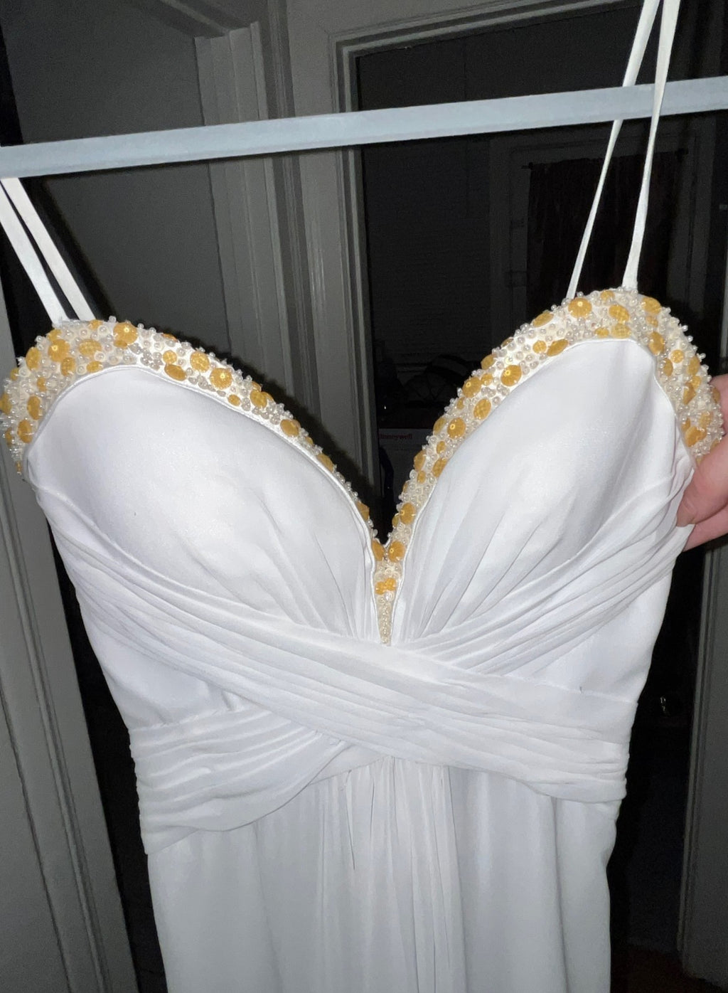 La Femme Dress White Strapless Beaded Sweatheart Neckline Size 0