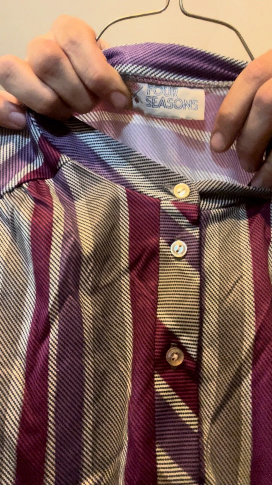 Vintage Four Seasons Purple Stripe Long Sleeve Shirt 90s Retro Casual Mens M