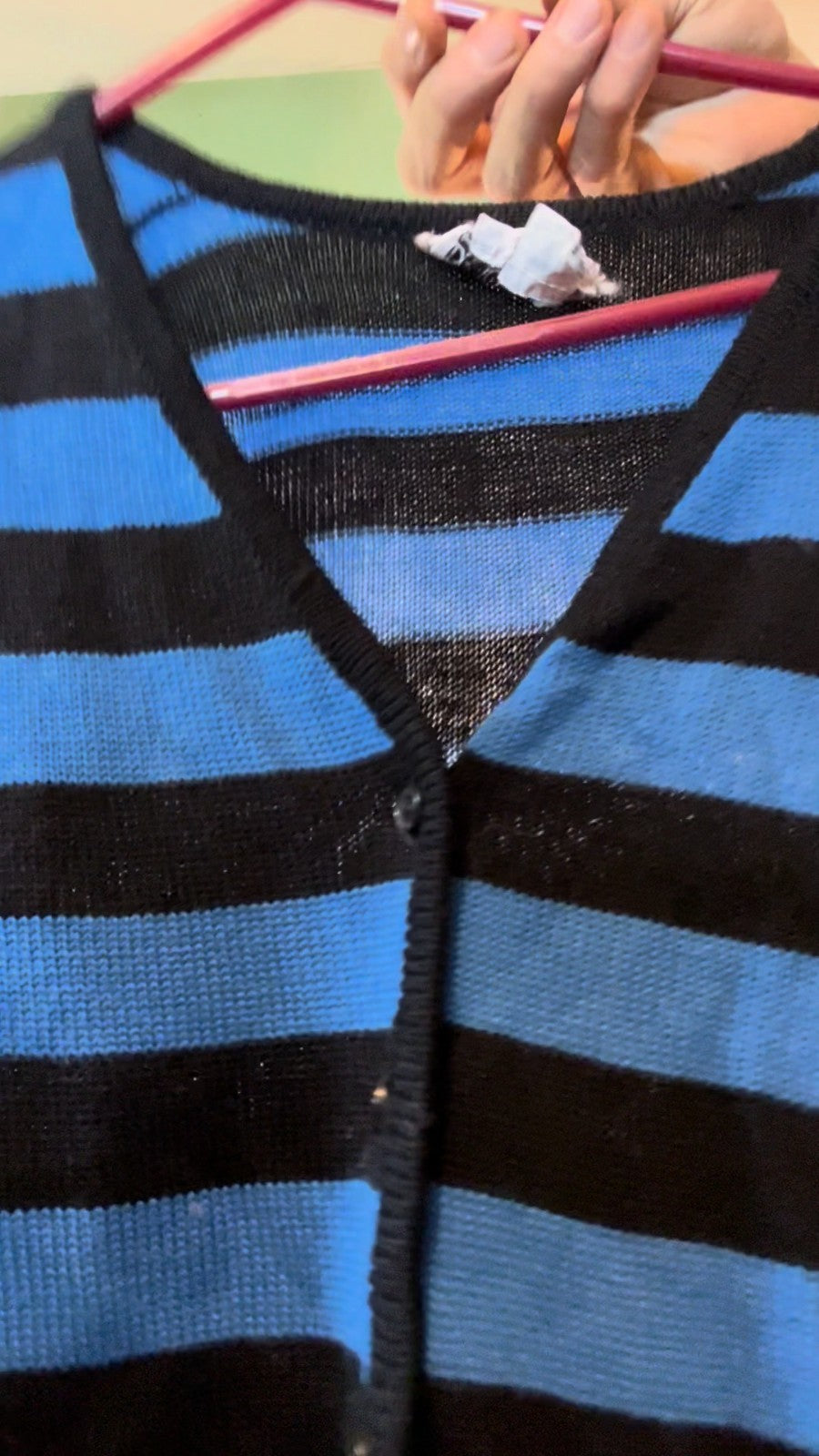 Vintage Francesca Damon Sport Cardigan Blue Black Striped Hong Kong 80s S