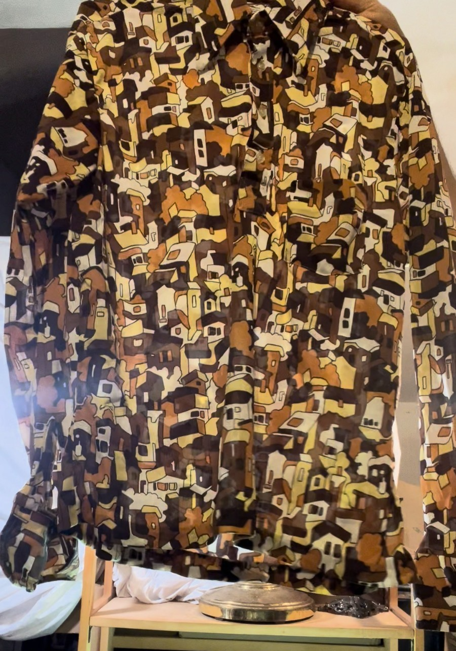 Vintage 70s 80s Towncraft Nylon Print Shirt L 42–44 Abstract Geometric JCPenney