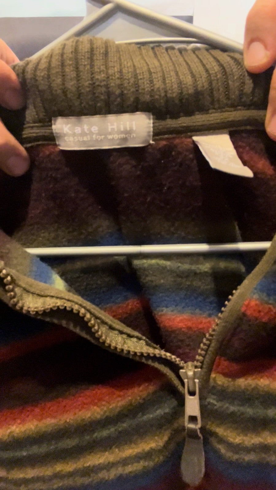 Vintage Y2K Kate Hill Casuals Striped Quarter Zip Sweater Women’s L Multicolor