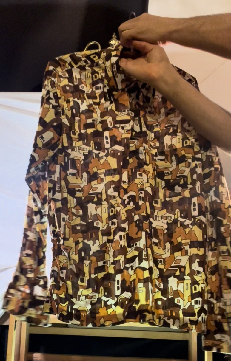 Vintage 70s 80s Towncraft Nylon Print Shirt L 42–44 Abstract Geometric JCPenney