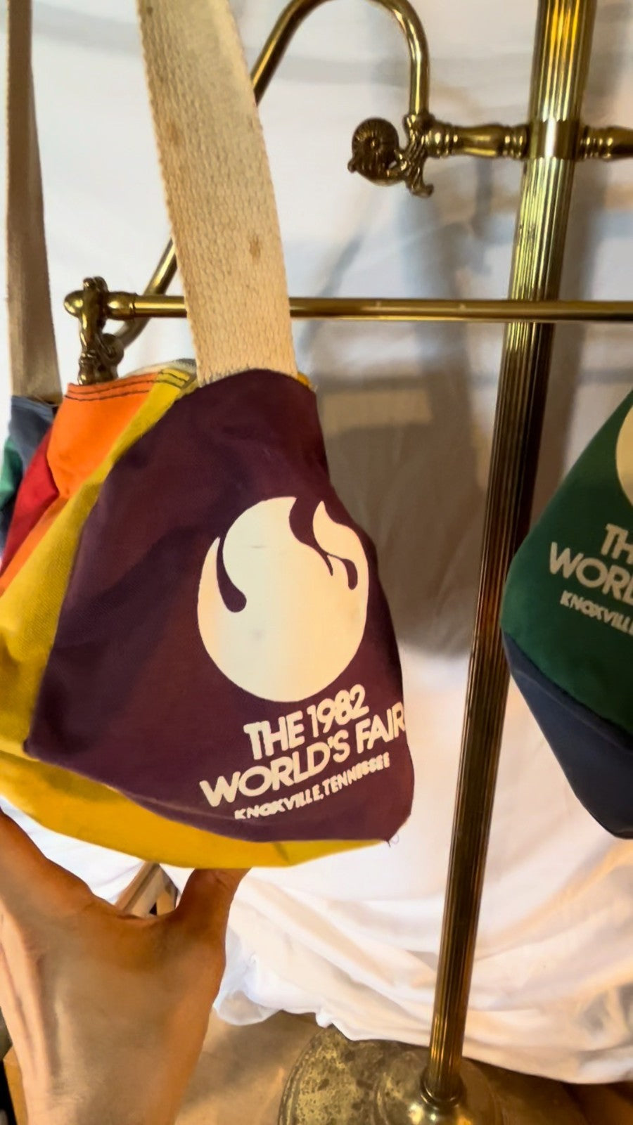 1982 World’s Fair Knoxville Canvas Bag Set Rainbow Colors Shoulder Tote Lot VTG
