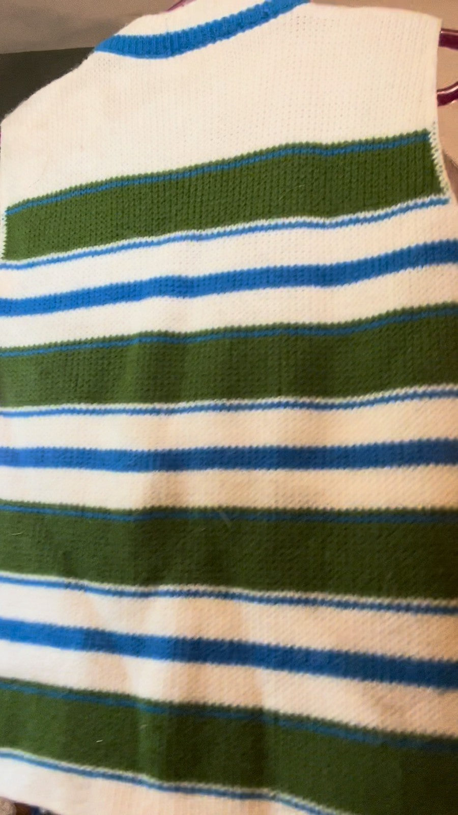 Vintage 70s 80s Striped Knit Sweater Vest Blue Green White Unisex Retro M