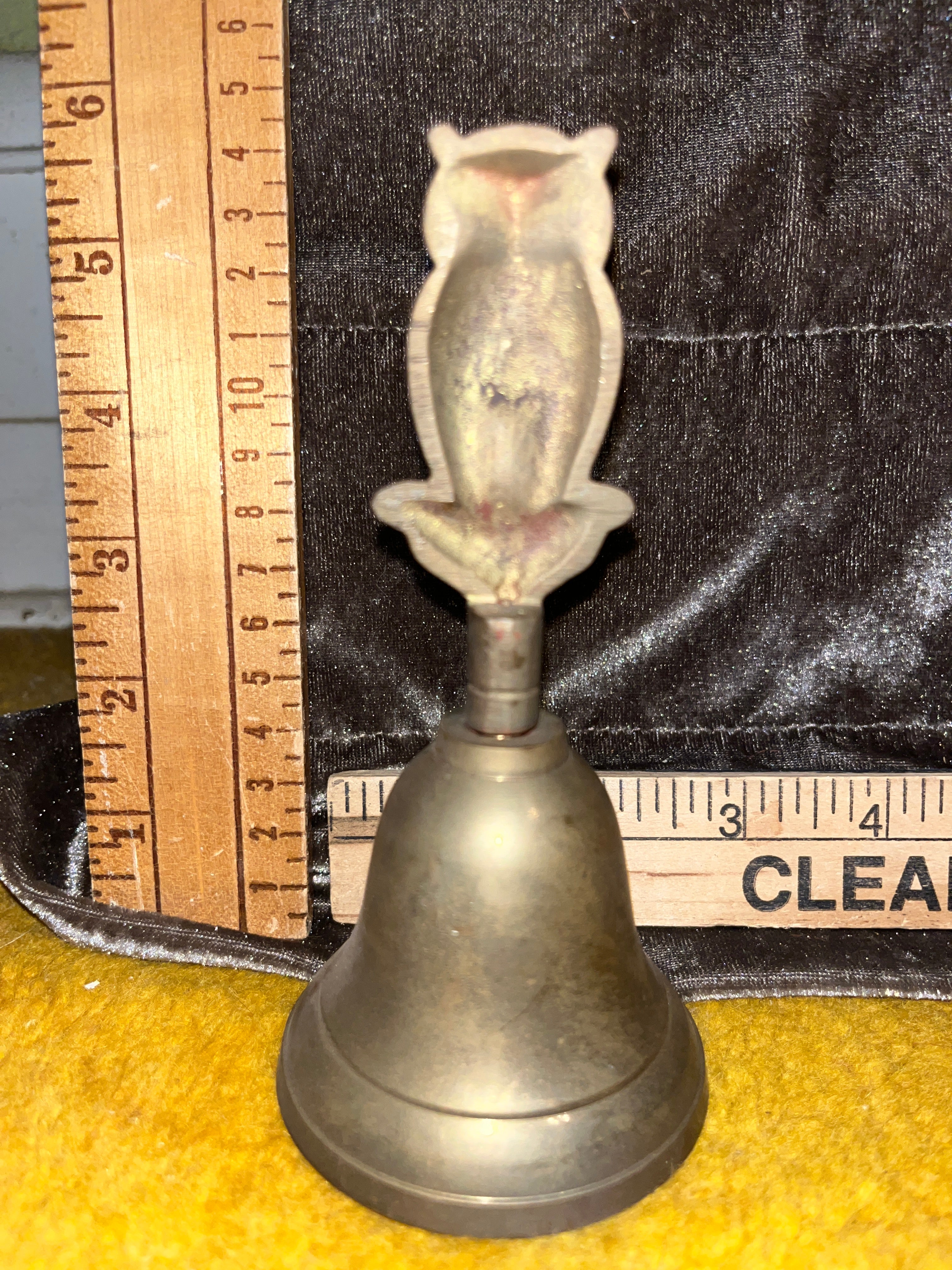 Vintage Solid Brass Owl Hand Bell – Made in India (C. 1960s) pf