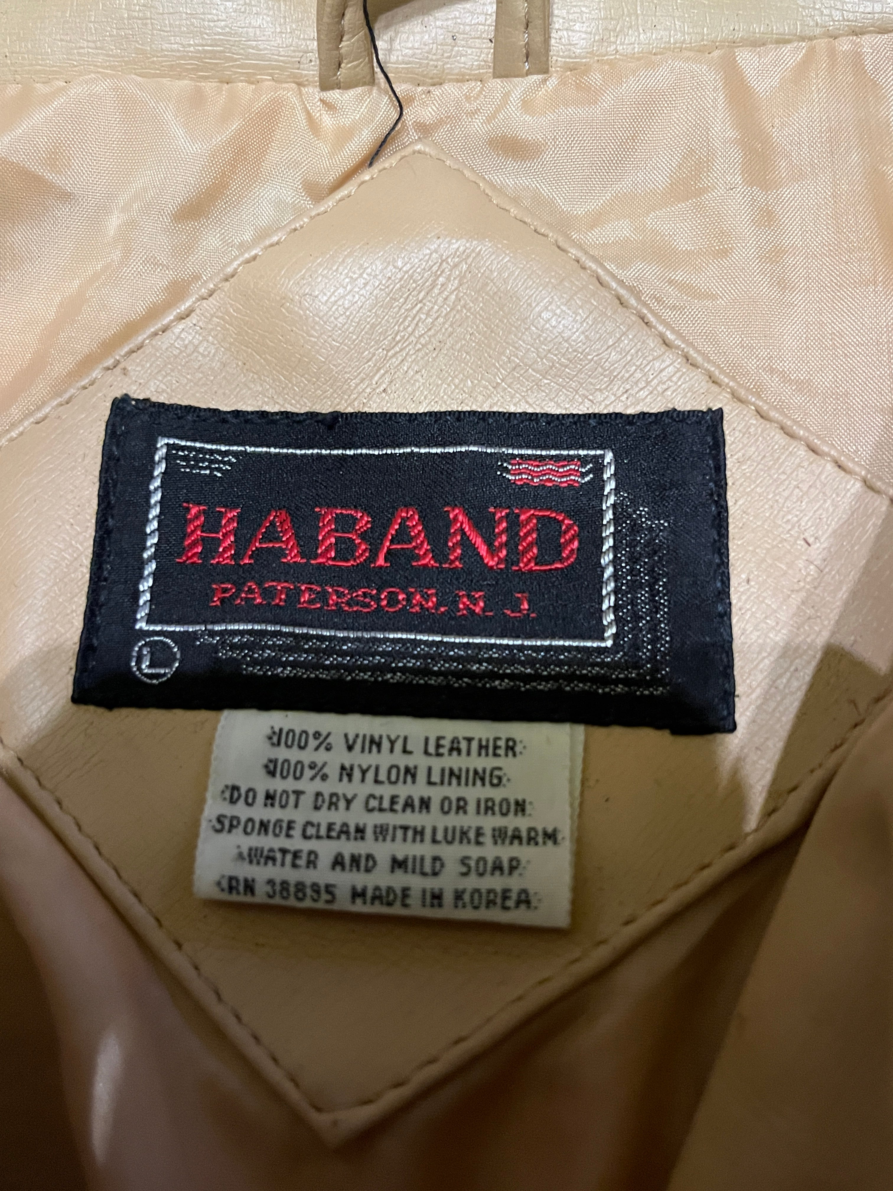 Classic 70s/80s Haband faux‑leather jacket in a warm camel color size large zz