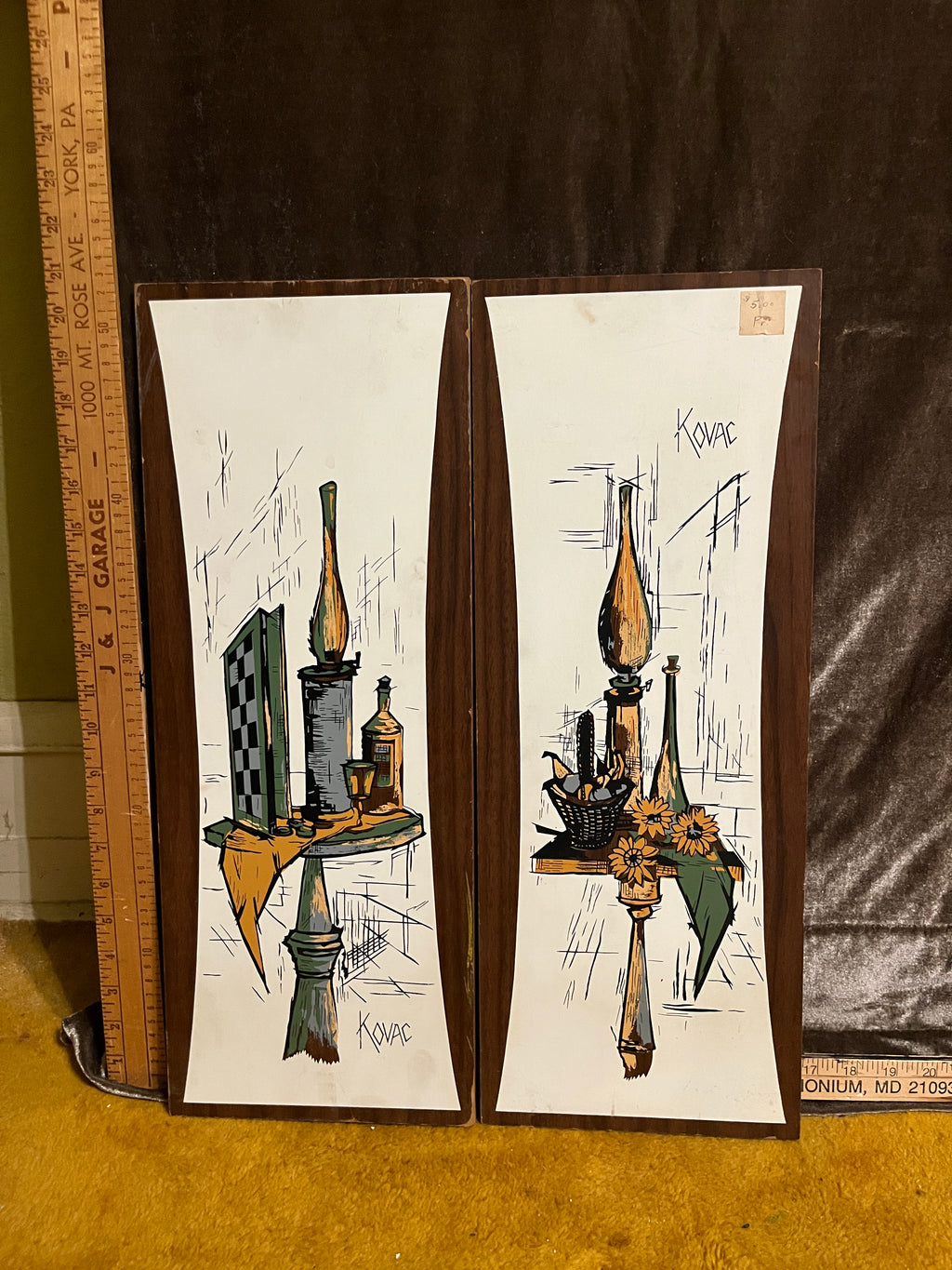 Vintage MCM Kovac Wall Plaques Pair – 1960s Illinois Moulding Co. Still Life Art 21x8 inches pf