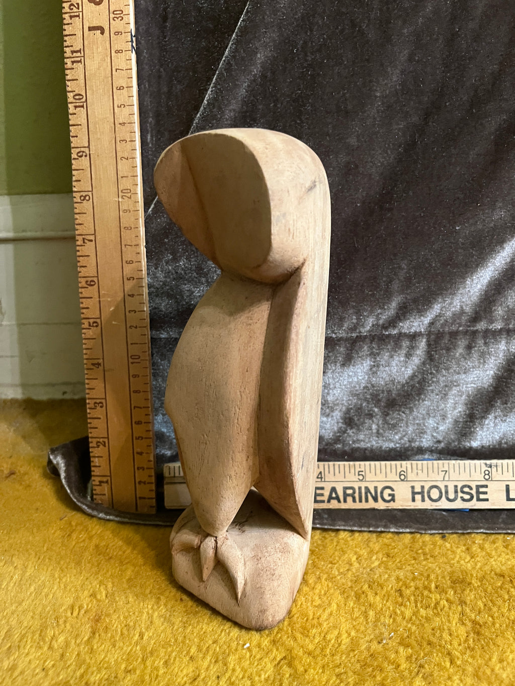 Vintage Mid Century Modern Hand Carved Wooden Owl Sculpture Minimalist MCM 8x4 pf
