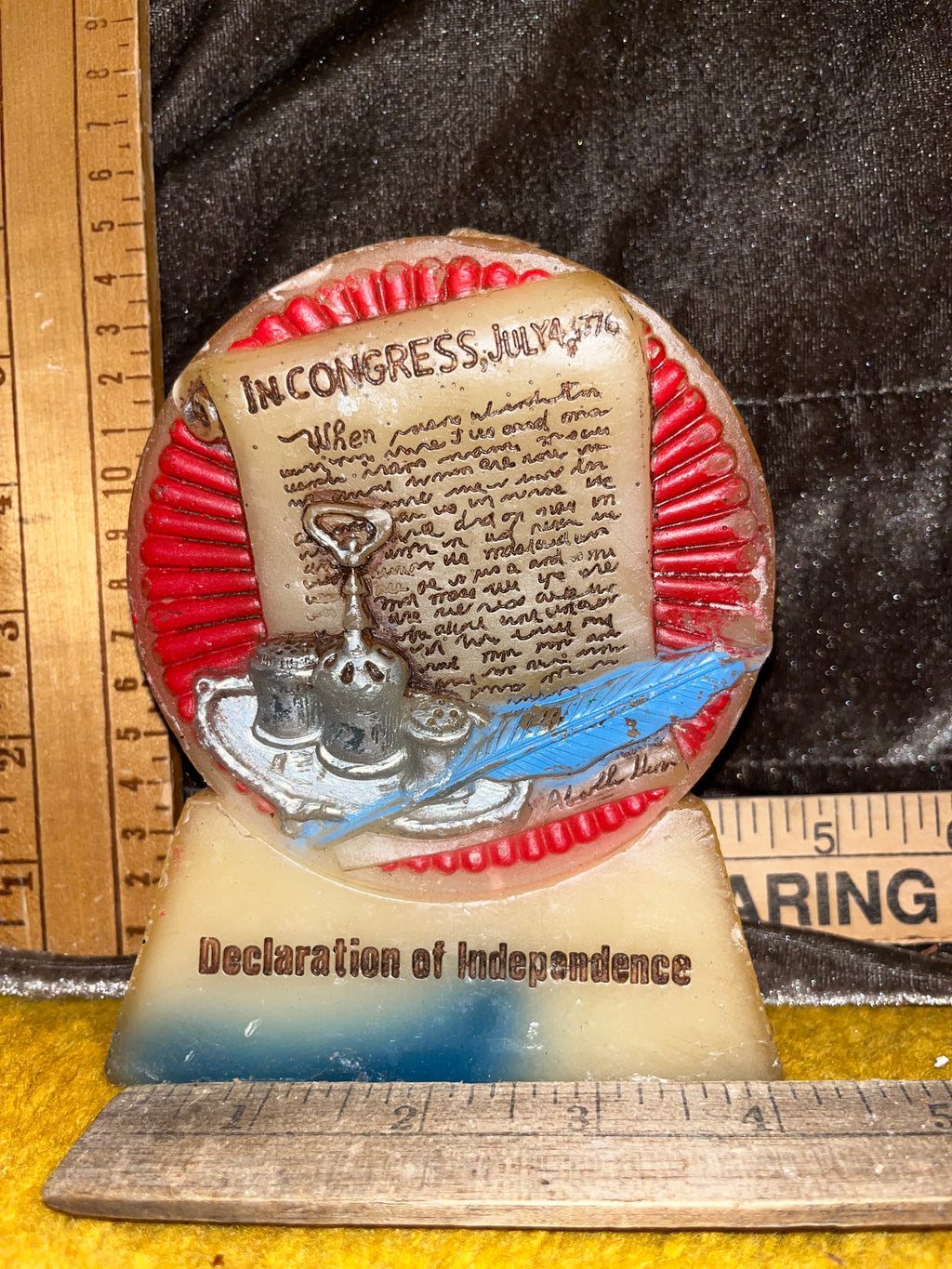 Vintage 1976 America’s Heritage Declaration of Independence Wax Candle – Bicentennial Americana Collectible (5" x 4") pf