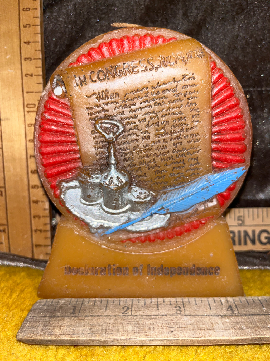 Vintage 1976 America’s Heritage Declaration of Independence Wax Candle – Bicentennial Americana Collectible (5" x 4") pf