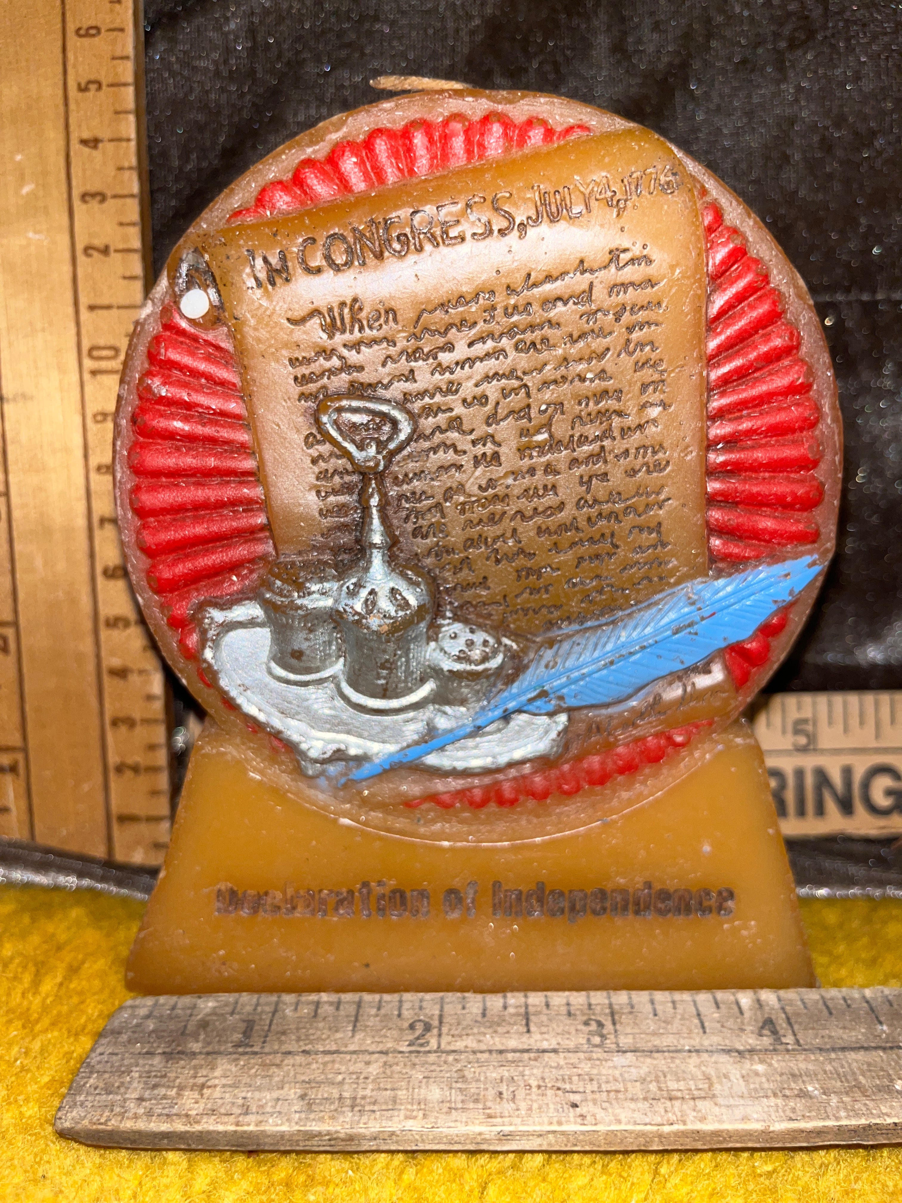 Vintage 1976 America’s Heritage Declaration of Independence Wax Candle – Bicentennial Americana Collectible (5" x 4") pf