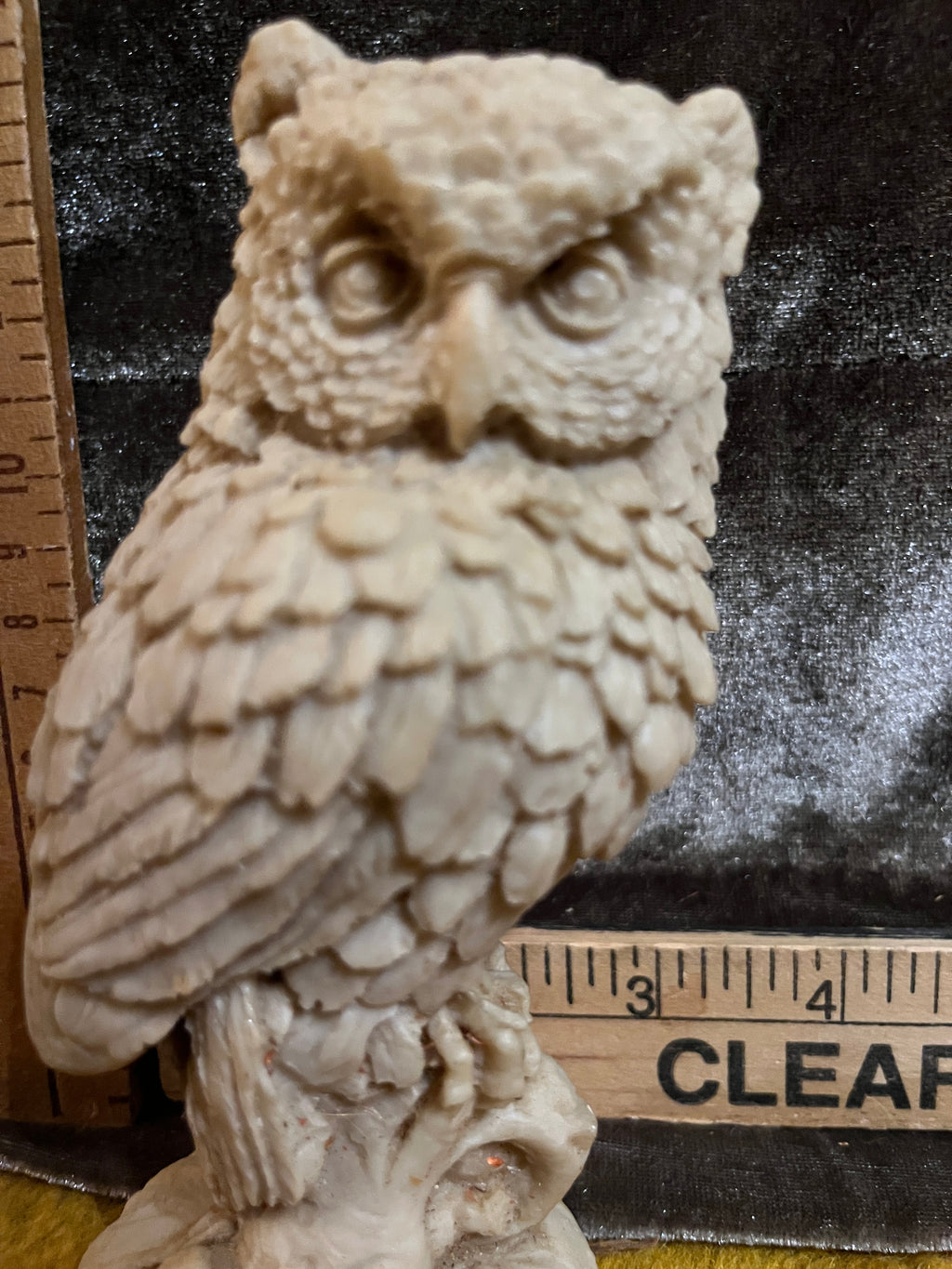 Vintage Antique Cream Alabaster Owl Figurine 5.5” – Mid Century Italian Resin Stone Statue (Beige/Ivory Variant) pf