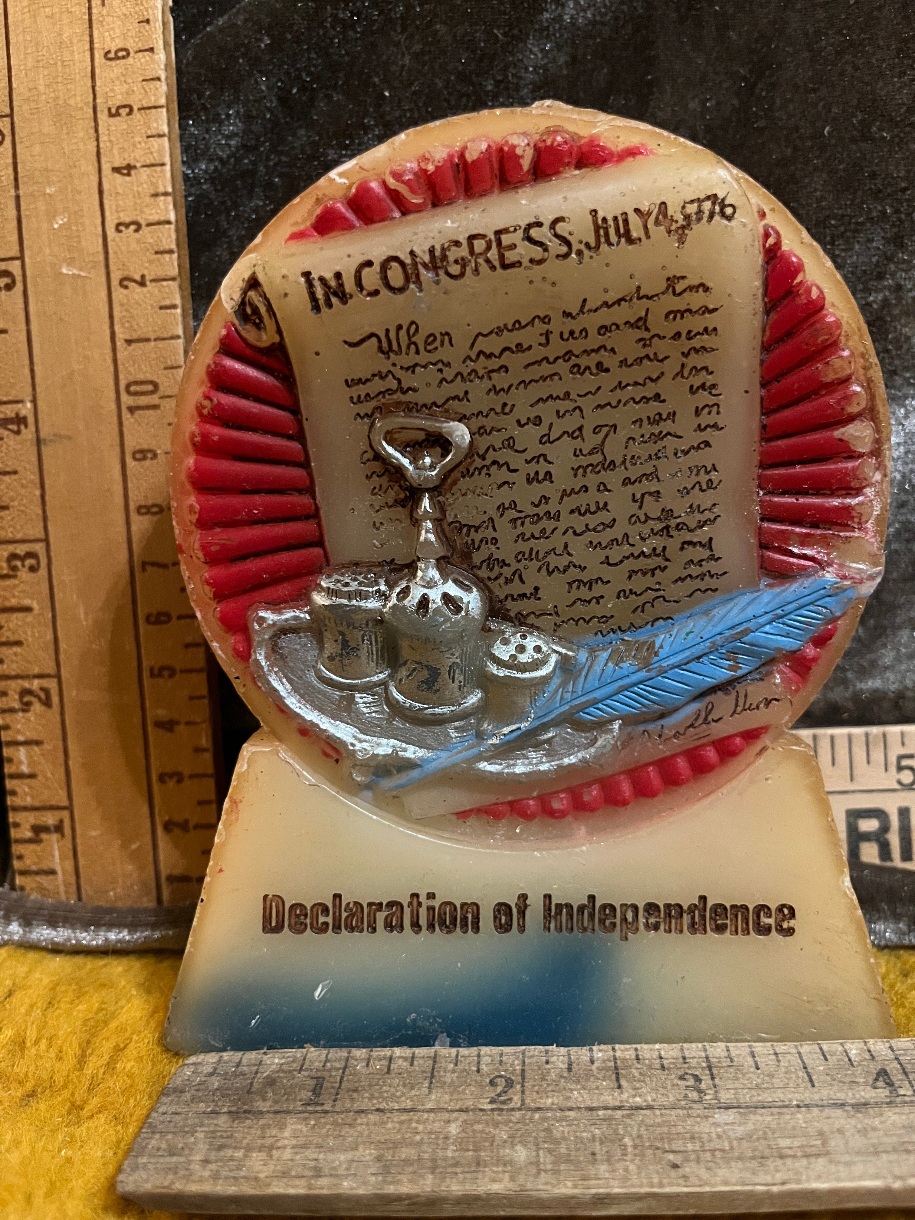 Vintage 1976 America’s Heritage Declaration of Independence Wax Candle – Bicentennial Americana Collectible (5" x 4") pf