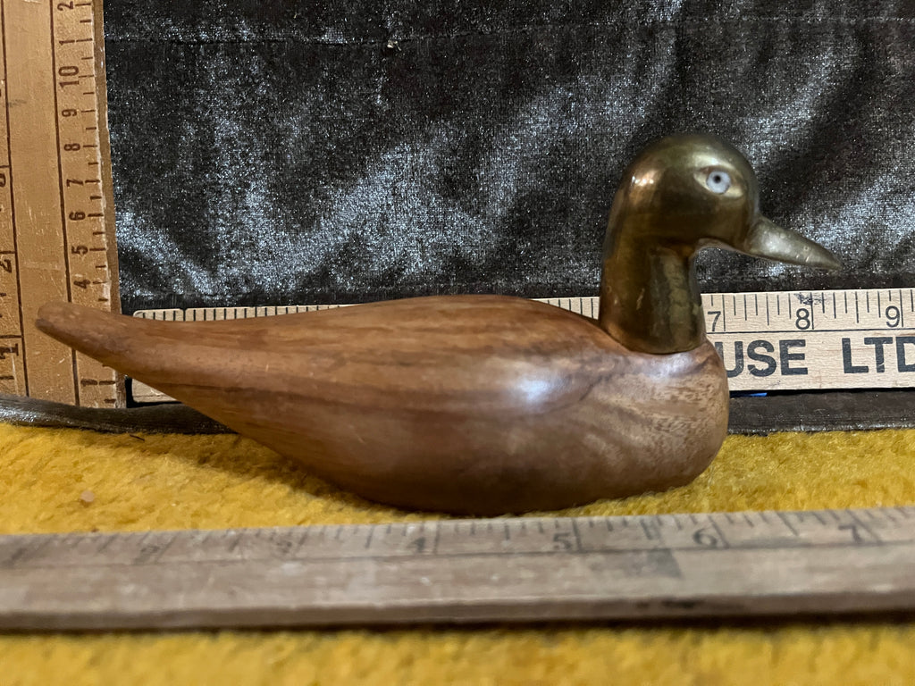 Vintage Mid-Century Style Wood & Solid Brass Duck Figurines - Pair, Made in India BR-15601. pf