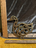 Vintage Solid Brass Duck Trivet - 7" x 8" Intricate Openwork Scroll Cutout Design pf