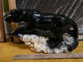 Vintage Mid-Century Modern Ceramic Black Panther Statue on Rock Base – 14"long 9” high pf