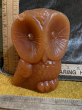 Vintage 1970s Molded Wax Owl Candle - Large 6"x4" Retro Mid Century Orange Figurine Unburned pf