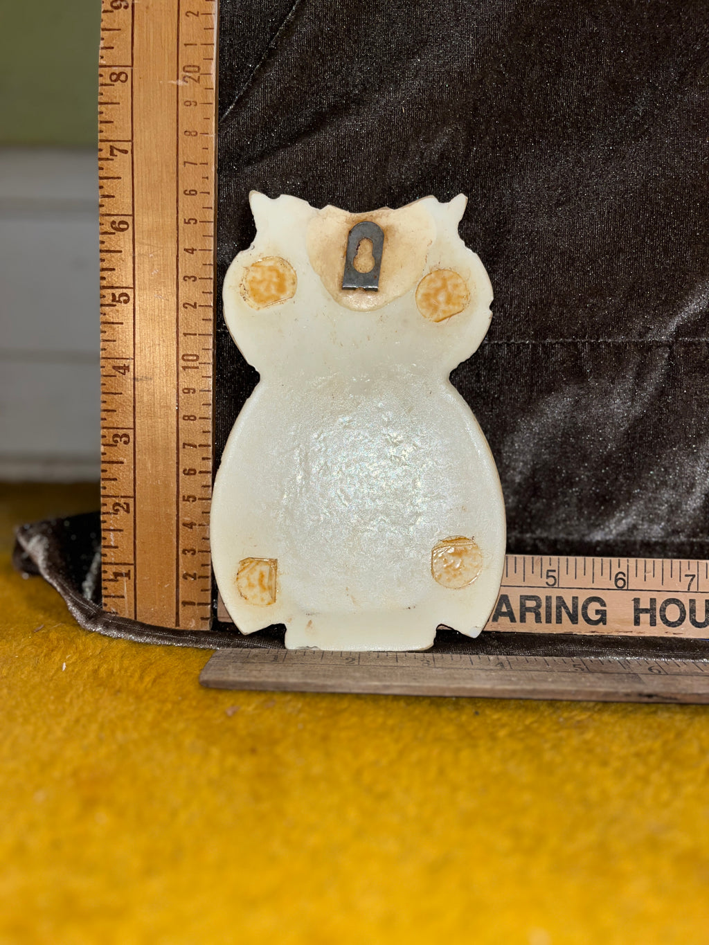 Vtg 1970s MCM Lucite Owl Wall Plaque Hanging Orange Yellow Retro Resin Decor 6.5x4.5 inches pf