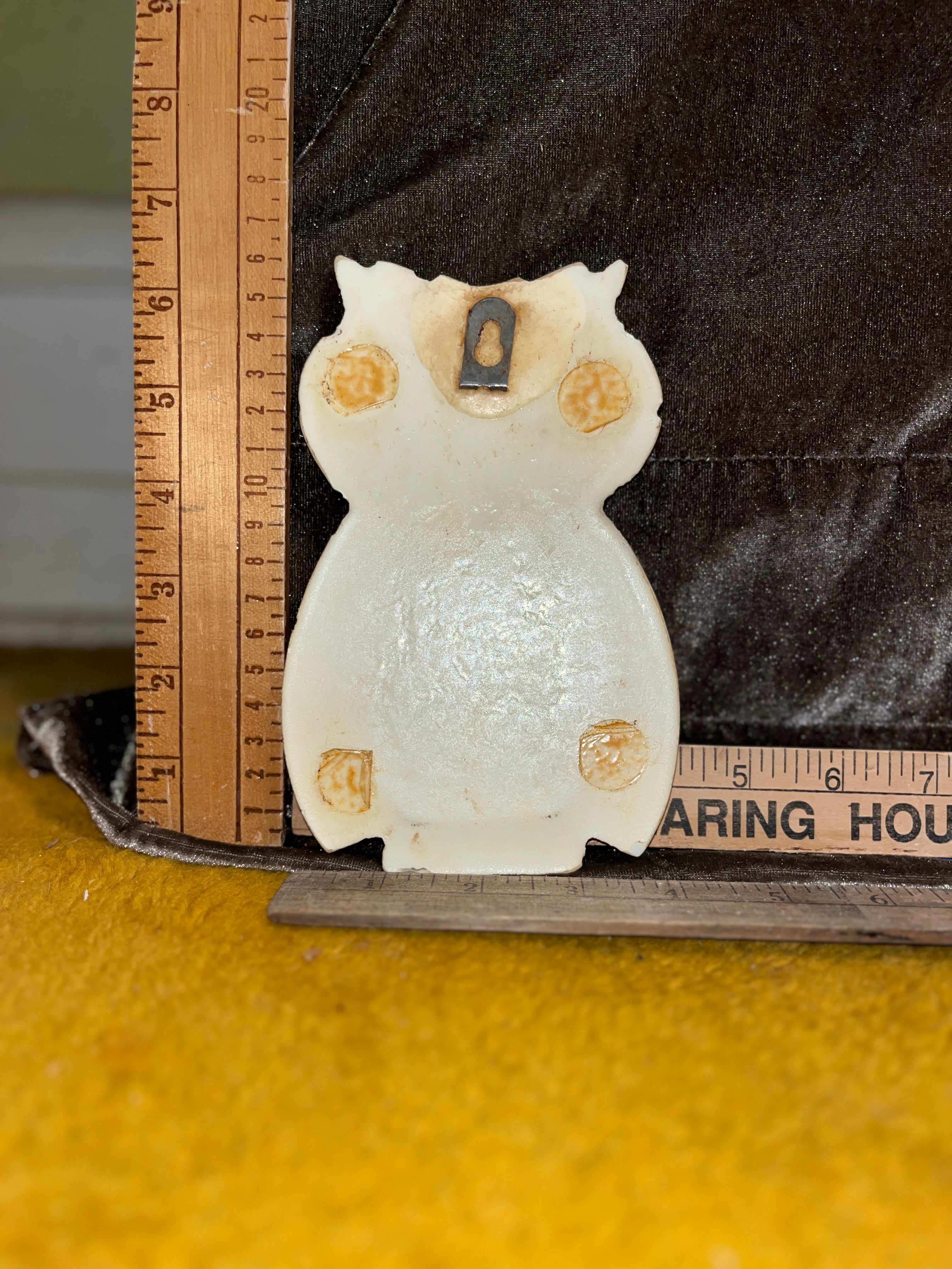 Vtg 1970s MCM Lucite Owl Wall Plaque Hanging Orange Yellow Retro Resin Decor 6.5x4.5 inches pf